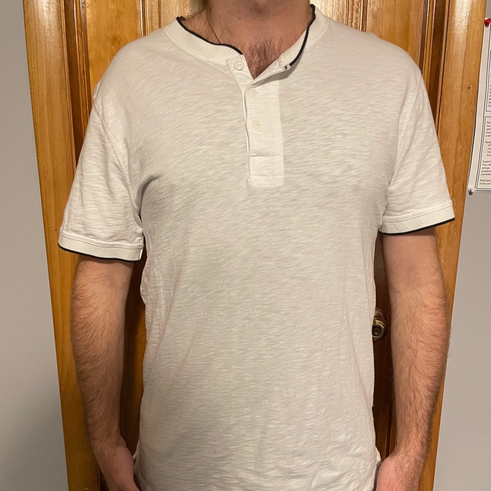 NEW J Crew White T shirt with black rim collar - Picture 2 of 5